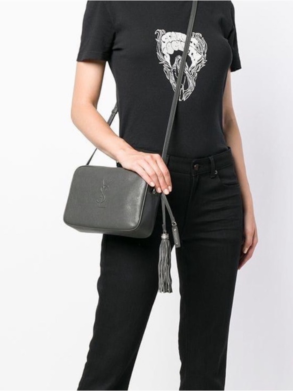 Saint Laurent Lou Smooth Leather Monogram Grey Camera Bag - Picture 5 of 13